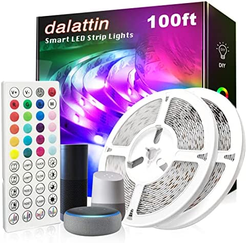 100 ft Led Strip Lights Compatible with Alexa (Direct Connected), Smart Led Lights for Bedroom RGB Color Changing Sync with Music, 44 Keys Remote Control