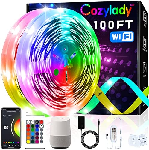 100FT WiFi LED Strip Light, Cozylady LED Light Strip Compatible with Alexa, Google Home, LED Lights for Bedroom, Kitchen