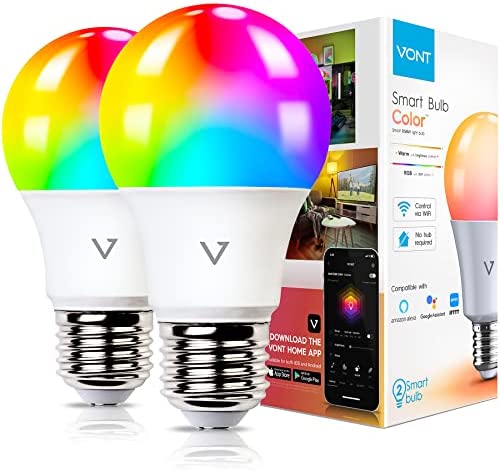 Smart Light Bulbs [2 Pack], WiFi & Bluetooth 5.0, Compatible w/ Alexa & Google Without Hub, Dimmable, Music Sync, Schedules, Color Changing Light Bulb RGBW Smart Bulb Lights LED Bulb, A19/E26 9W 810LM