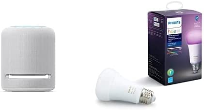 Echo Studio | Glacier White with Philips Hue Color Smart Bulb