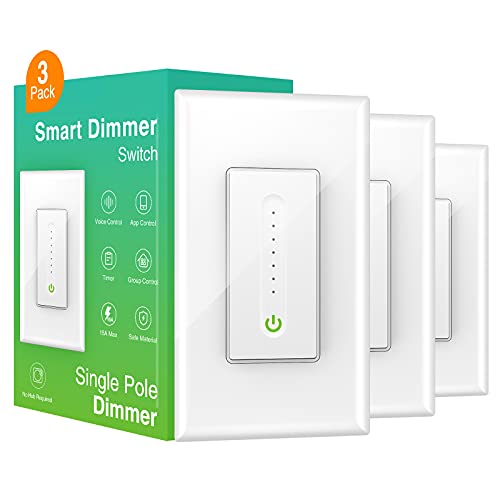 Smart Dimmer Switch, Single Pole, Neutral Wire Required, 2.4GHz Light Switch WiFi Compatible with Alexa, Google Home, 3 Pack, Remote Control, UL Certified,No Hub Required,White