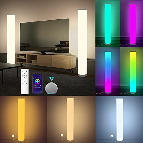 2 Pack RGBW Floor Lamp, Color Changing Modern Corner Lamp, Compatible with Alexa, Google Home and WiFi APP & Remote Control, Dimmable Smart LED Floor Lamps for Living Room, Bedroom