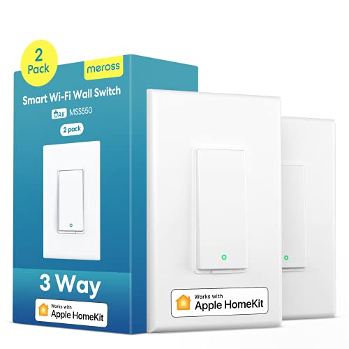 3 Way Smart Switch, meross Smart Light Switch Supports Apple Homekit, Siri, Alexa, Google Assistant & SmartThings, 2.4Ghz Wi-Fi Light Switch Neutral Wire Required, Remote Control Timer 2Pack