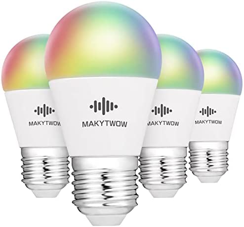 A15 E26 Smart Light Bulb Wi-Fi LED Lights Compatible with Alexa, Google Home Dimmable Multi-Colored Color Changing 5W=50W, 500 LM, Only 2.4GHz, 4Pack, Makytwow