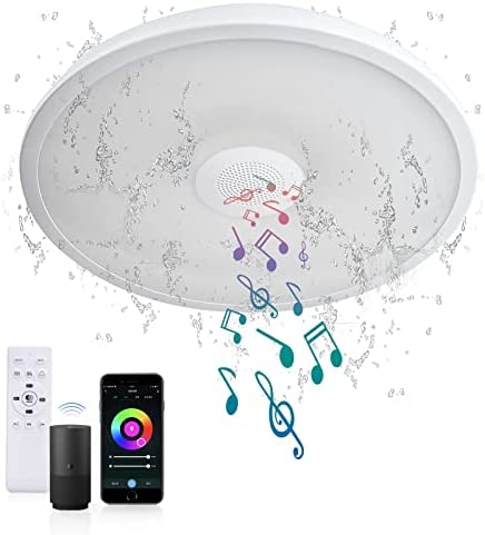 ASALL Smart Waterproof Ceiling Light 11 inch LED Ceiling Lamp 18W with Bluetooth Speaker,RGB Color Changing function-2700k-6500k Dimmable-Tuya Application Control-Compatible with Alexa Google Home