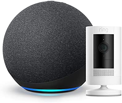 All New Echo 4th Gen with Ring Stick Up Cam Battery White