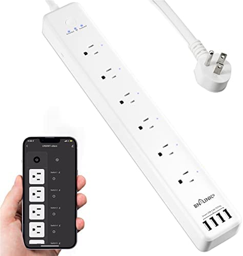 BN-LINK Smart Power Strip Compatible with Alexa Google Home, Smart Plug WiFi Outlets Surge Protector with 4 USB 6 Charging Port Multi Plug Extender,15A