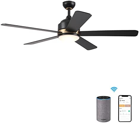 Black Ceiling Fan With Light 5-Blade, 52 Inch Ceiling Fan With Lights APP Control Smart Activated Compatible with Alexa/Google Home/Siri|Schedule|Needs Neutral Wire…