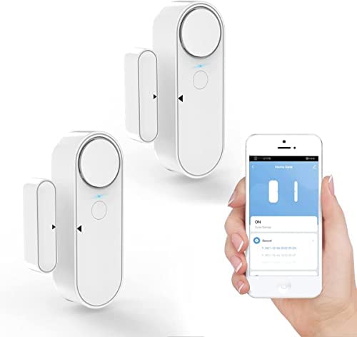 DENFOON WiFi Door Alarm Sensor for Home Security, Wireless Real-Time 2 in 1 Pool Door Window Alarm up to 110db, Door Open Contact Sensors, Work with Alexa and Google Assistant (white-2Pack)