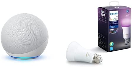 Echo (4th Gen) | Glacier White with Philips Hue Color Smart Bulb