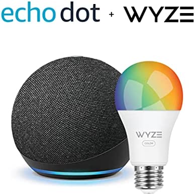 Echo Dot (4th Gen) | Smart speaker with Alexa | Charcoal with Wyze Color bulb