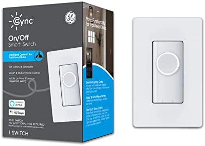 GE CYNC Smart Light Switch On/Off Button Style, No Neutral Wire Required, Bluetooth and 2.4 GHz Wi-Fi Switch, Works with Alexa and Google Home (1 Pack) Packaging May Vary