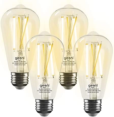 Geeni LUX Edison ST21 (ST64) Edison WiFi LED Smart Bulb, 2700K-6500K 8W, E26 Base, Dimmable, Tunable White Light, Compatible with Alexa & Google Home, 4 Pack