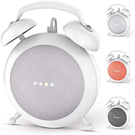 Google Home Mini Stand Holder, Retro Alarm Clock Stand Mount Base Protective Case Compatible with Google Home Mini and Nest Mini (White)