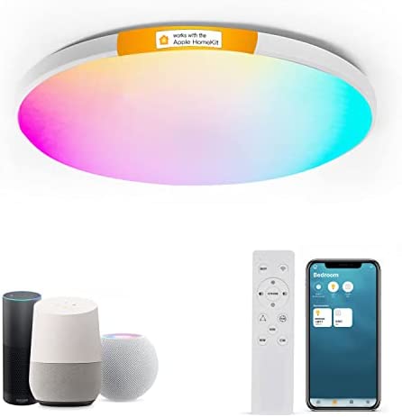 HomeKit Smart LED Ceiling Lights RGBCW Color Changing Ceiling Light Work with Apple HomeKit, Alexa Google Home Flush Mount Ceiling Lamp 24W Dimmable for Living Room, Bedroom, Home Use