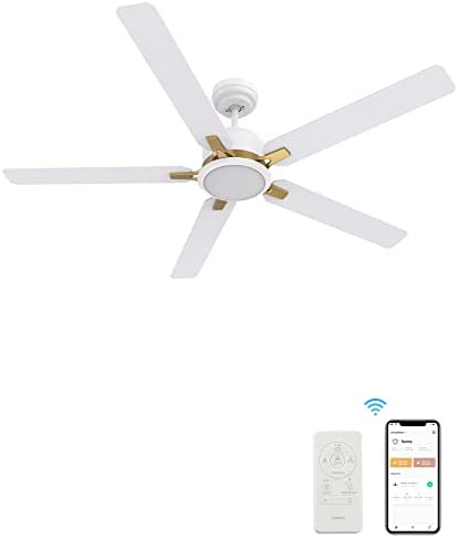 Indoor & Outdoor 52" Ceiling Fan With Light, White Gold Smart Ceiling Fan With 10 Speeds, Silent DC Motor, Modern Ceiling Fan Compatible with Alexa, Siri, Google & Smart App