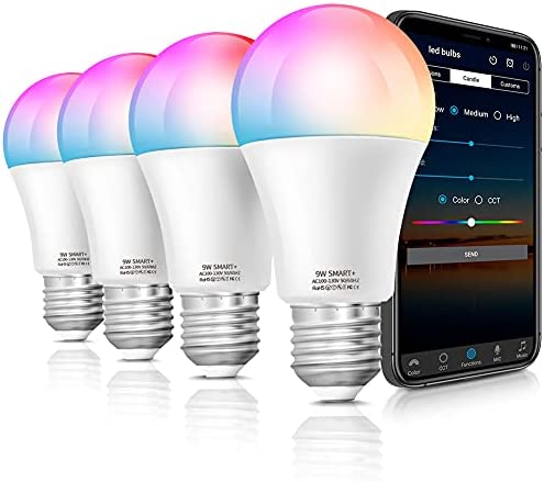 LAPURETE’S Alexa Smart Light Bulbs, Lapurete’s LED RGBCW Color Changing,85W Equivalent E26 9W WiFi Led Bulb , Work with Google Home Amazon Echo, 2.4Ghz WiFi Only, No Hub Required 4 Pack