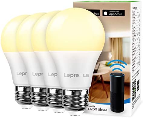Lepro Smart LED Light Bulbs, Compatible with Alexa & Google Home, 60 Watt Equivalent, Dimmable with App, Warm White 2700K, No Hub Required, A19 E26, 2.4GHz WiFi Only, Pack of 4