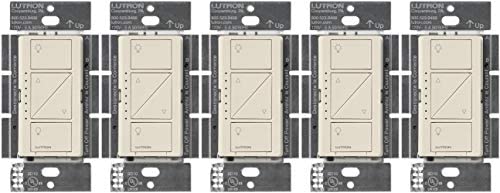 Lutron Caseta Smart Home Dimmer Switch, Compatible with Alexa, Apple HomeKit, and The Google Assistant | for LED Light Bulbs, Incandescent Bulbs and Halogen Bulbs | PD-6WCL-LA | Light Almond 5-Pack