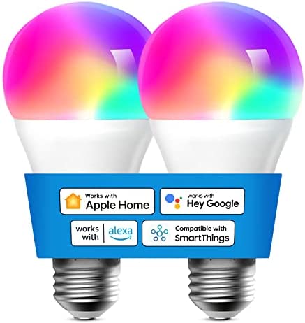 Meross Smart Bulb, Smart Light Bulb Compatible with Apple HomeKit, Siri, Alexa,Google Home & SmartThings,Smart WiFi LED Bulbs Dimmable E26 Multicolor 2700K-6500K RGBCW, 810 Lumens 60W Equivalent 2Pack