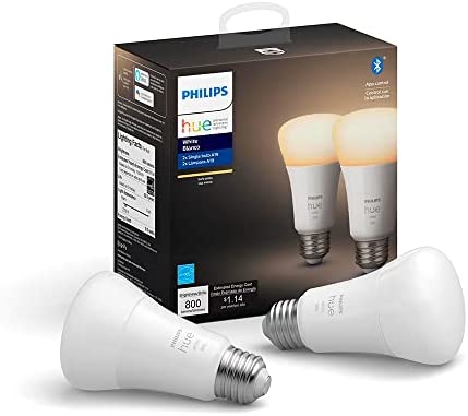 Philips Hue White 2-Count A19 LED Smart Bulb, Bluetooth & Zigbee compatible (Hue Hub Optional), Works with Alexa & Google Assistant – A Certified for Humans Device