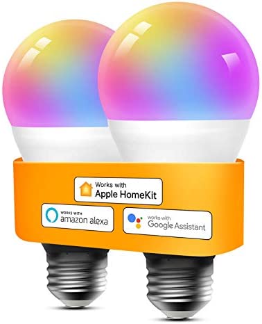 Smart Bulbs Works with Apple HomeKit, Color Changing Smart Light Bulbs Compatible with Siri, Alexa and Google Home, A19 LED Bulb, E26 Fitting, 2700K-6500K Dimmable, 9W 810 Lumens, 2 Pack
