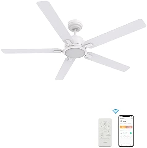 Smart Ceiling Fan, Indoor & Outdoor Ceiling Fan with Remote, 10 Speeds Ceiling Fan with Lights Compatible with Alexa, Siri & Google, 56 Inch Modern Ceiling Fan with DC Motor, Pure White