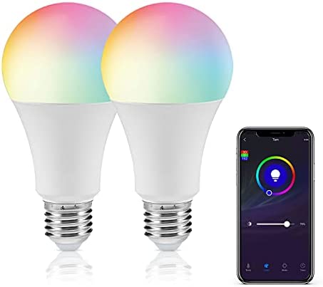 Smart Light Bulb, DoHome WiFi LED Light Bulb Color Changing LED Smart Bulb Compatible with Alexa, Apple Homekit and Google Assistant A19 E26 No Hub Required Remote Control Multicolor (2 Pack)