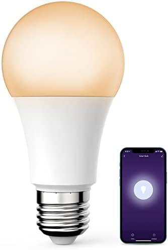 Smart Light Bulb, Wi-Fi LED Light Bulbs Compatible with Alexa and Google Home Assistant, Warm White Dimmable 2700K 800 Lumens, A19 E26 8W (75W Equivalent), No Hub Required, 2.4GHz WiFi Only (1)