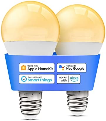 Smart Light Bulb, meross Dimmable WiFi LED Bulb Compatible with Apple HomeKit, Siri, Alexa, Google Home, SmartThings, A19 E26 Warm White 2700K, 810 Lumens 9W 60W Equivalent, No Hub Required, 2 Pack