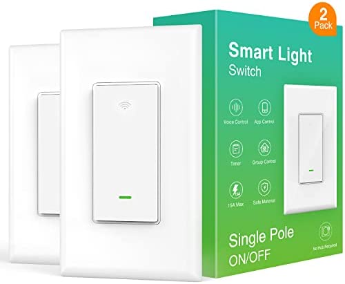 Smart Light Switch, 2.4Ghz WiFi Smart Switch for Light Compatible with Alexa and Google Assistant, Neutral Wire Required, Single Pole, Remote Control,Schedule, UL Certified (2 Pack)