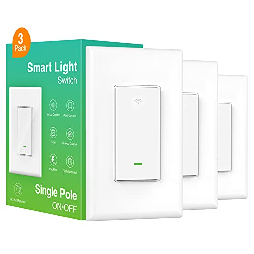 Smart Light Switch, Smart WiFi Light Switch Compatible with Alexa and Google Assistant, Single-Pole,Neutral Wire Required, UL Certified，Voice Control/App Remote Control, 2.4Ghz Only (3 Pack)
