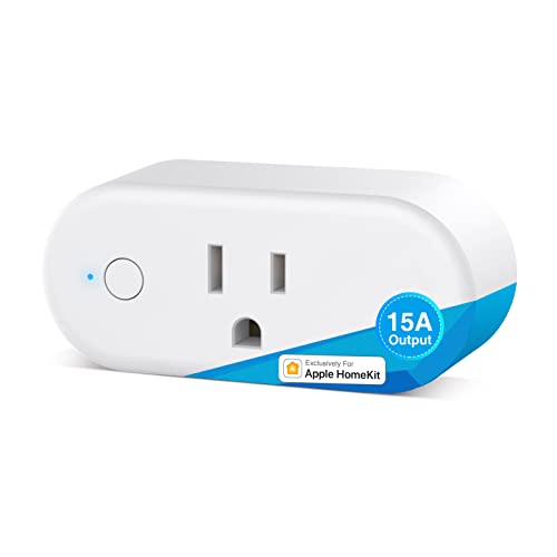 Smart Plug 15A Works with Apple Homekit and Siri, App and Voice Control, Homekit Smart Plugs Require 2.4G WiFi, No Hub Required, Surge Protector, Schedule, Timer, 1 Pack