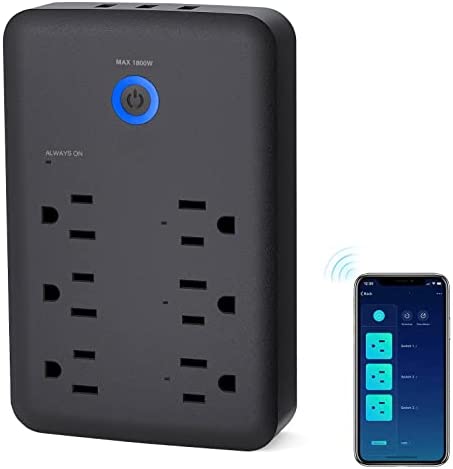 Smart Plug Outlet Extender, USB Surge Protector, 6 Individually Controlled Outlets and 3 USB Ports, WiFi Plug Works with Alexa Google Home, Outlet Timer, Wall Adapter , 2.4GHz Wi-Fi Only, 15A/1800W