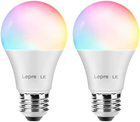 Smart WiFi Light Bulbs, LED Color Changing Lights, Compatible with Alexa & Google Home, Dimmable with App, 60 Watt Equivalent, A19 E26, No Hub Required, 2.4GHz WiFi Only (2 Pack)