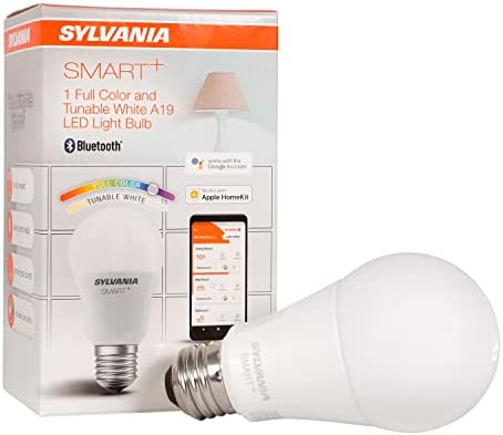 Sylvania Smart Bluetooth A19 Full Color and Tunable White Light Bulb, 60W, Dimmable, for Alexa / Apple HomeKit / Google Assistant – 1 Pack (75627)