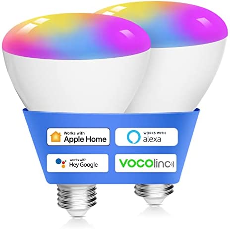 VOCOlinc Smart Light Bulbs, BR30 Flood WiFi LED Bulb, RGBW Color Changing Light Bulb Works with Alexa, Apple Homekit and Google Home, 2200K-7000K Dimmable, 800 Lumens 9.5W (60W Equivalent) E26, 2PACK