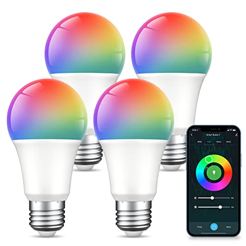 WB4 Smart Light Bulbs, E26 Color Changing Led Bulb Works with Alexa, Google Home, App Go_sund Control, 2.4Ghz WiFi Only, A19 Smart Home Lighting Bulb 800 LM, RGB Warm White, No Hub Required, 4 Pack