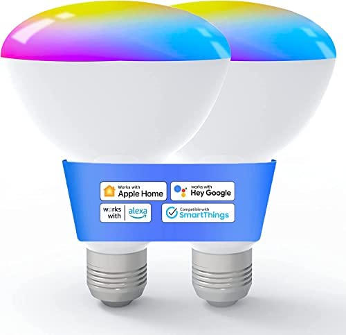WiFi Light, Kurvia BR30 Smart Light Bulb Compatible with Apple HomeKit, Alexa, Google Assistant, E26 Base Dimmable 2000K-6500K RGBCW, 1300 Lumens 13W (120W Equivalent), No Hub Needed(2 Pack)