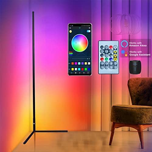 Xianfei Corner Floor Lamp, RGB LED Mood Lighting Compatible with Alexa Google Home, Floor Lights with 48 Scene Mode, DIY Mode, Music Sync, for Bedroom Living Room Gaming Room Decoration