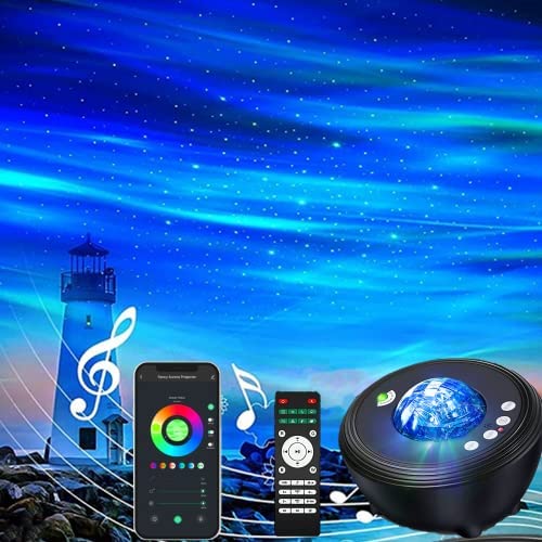 YunLone Aurora Galaxy Star Projector with Music Speaker, White Noise, IR Remote, APP Control, Compatible with Alexa, 24 Colors 48 Scenes, Timer, Brightness Dimmable, DIY Light, Gift for Kids Adult