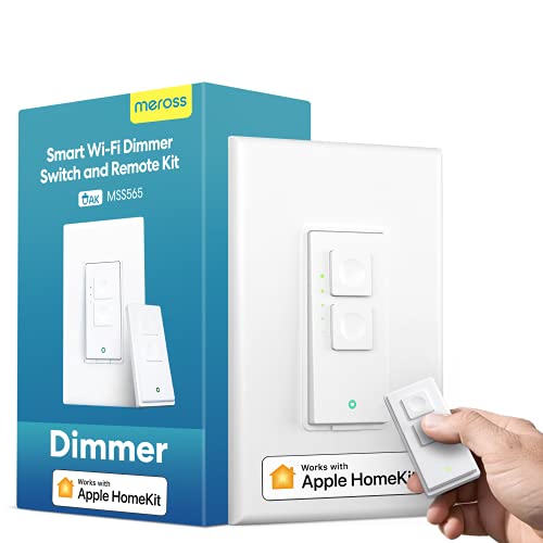 meross Smart Dimmer Switch with Remote, Single Pole, Neutral Wire Required, Compatible with Apple HomeKit, Alexa, Hey Google and SmartThings, 2.4GHz Wi-Fi, Remote and Voice Control, No Hub Required