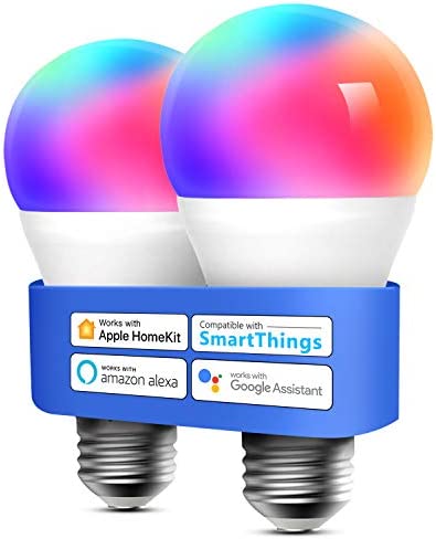 meross Smart LED Light Bulb, Smart WiFi LED Bulbs Compatible with Apple HomeKit, Siri, Alexa, Google Home & SmartThings, Dimmable E26 Multicolor 2700K-6500K RGBWW, 810 Lumens 60W Equivalent,2Pack