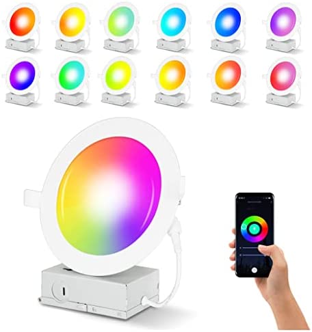 12 Pack 4 Inch Smart LED Recessed Lighting, FAVORWE 9W 900LM RGB Can Lights Color Changing, Smart Downlight with Junction Box, Compatible with Alexa/Google Assistant