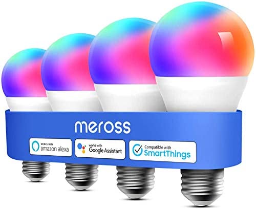 Smart Light Bulb, meross Smart WiFi LED Bulbs Works with Alexa, Google Home, Dimmable E26 Multicolor 2700K-6500K RGBWW, 810 Lumens 60W Equivalent, No Hub Required, 4 Pack