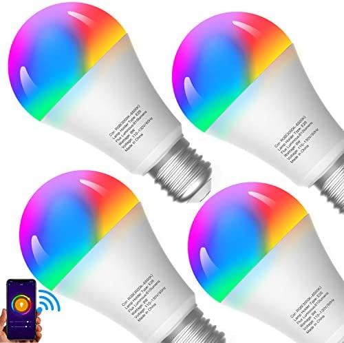 Smart Light Bulbs, Compatible with Alexa/Google Home/Echo, eLinkSmart WiFi LED Dimmable RGB 16 Million Color Changing,Timing, A19 E26 9W Engery Saving, 2.4Ghz WiFi Only, No Hub Required, 4 Pack