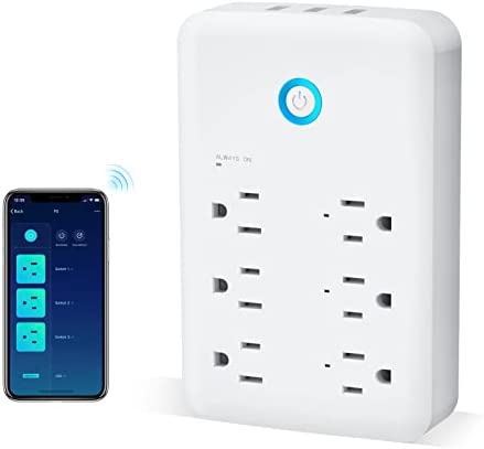 Smart Plug Outlet Extender, USB Surge Protector with 3 Individually Controlled Smart Outlets and 3 Smart USB Ports, Works with Alexa Google Home, Wall Adapter Plug Extender for APP Control,15A/1800W