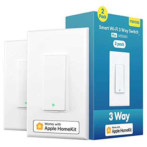 3 Way Smart Switch, Meross Smart Light Switch Compatible with Apple Homekit,Siri,Alexa,Google Home & SmartThings,2.4Ghz Wi-Fi Light Switch Remote Control Schedule,Neutral Wire Required 2Pack