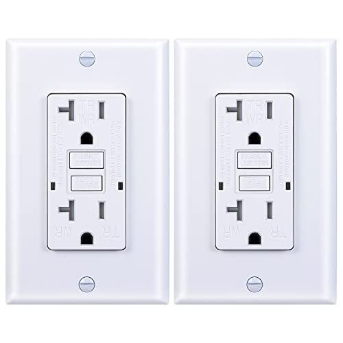 3GRACE 20 Amp GFCI Outlet, Tamper-Resistant, Weather Resistant Receptacle Indoor or Outdoor Use, LED Indicator with Decor Wall Plates and Screws，UL Listed, White (2 Pack)