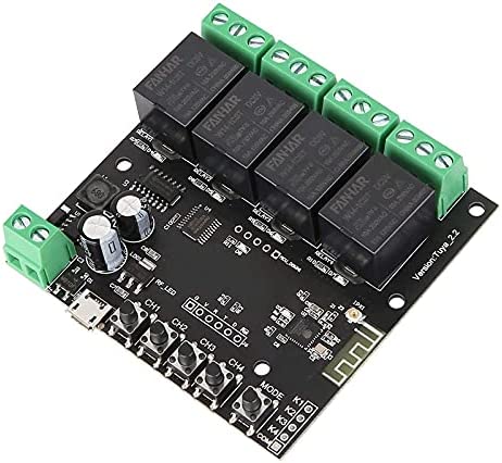 4-Channel WiFi Wireless-Relay Switch Module - Smart Momentary Inching Controller,DC 7-32V DIY Remote Control Garage Door,Compatible with Alexa Echo Google Home IFTTT